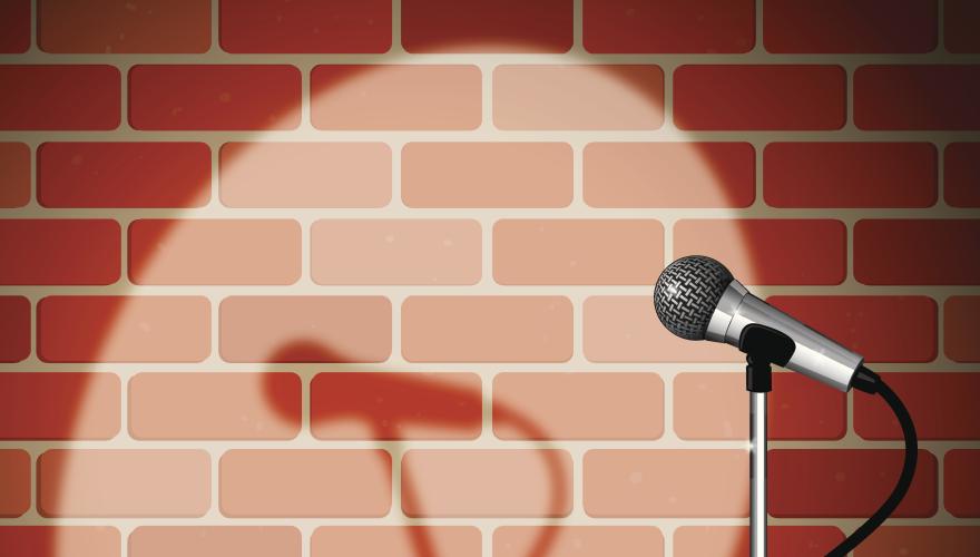 spotlight microphone brick wall