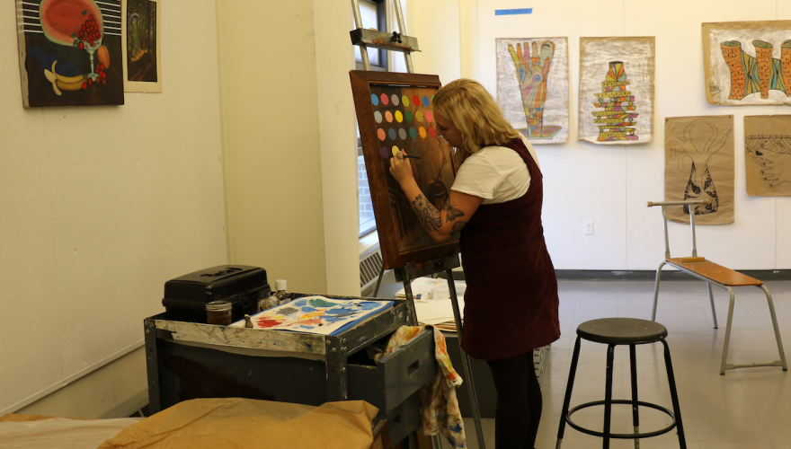 Art Student Working at Easel