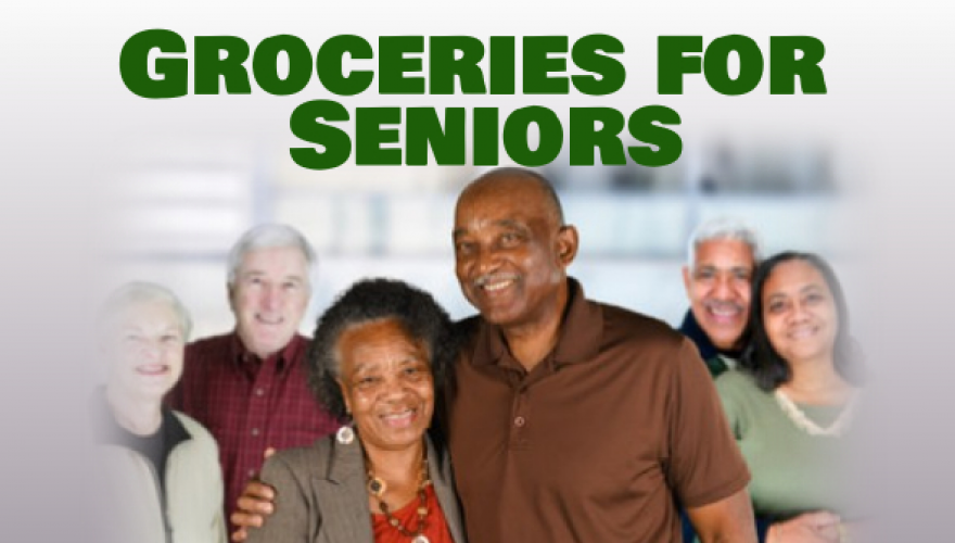 Image of elderly people with the headline Groceries for Seniors