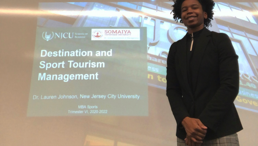 Assistant Professor Lauren Johnson presenting course on Destination and Sport Tourism Management