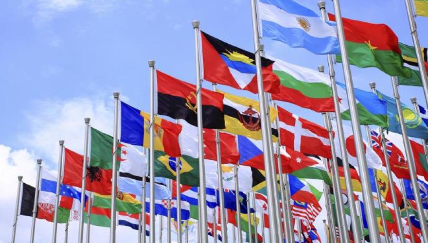 international flags on flagpoles
