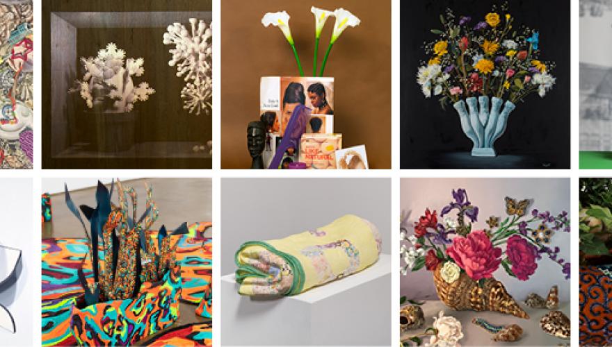Collage of images showing work of artists for the Extraordinary Still life exhibit.