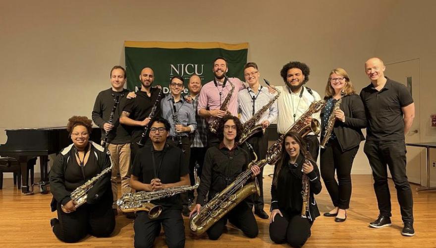 woodwinds group photo with instruments