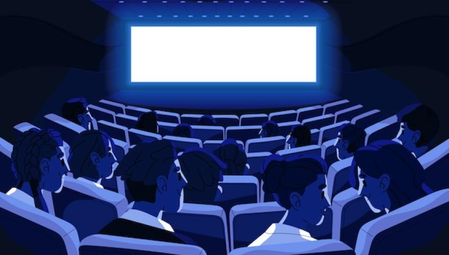 MOVIE THEATER SEATS WITH PEOPLE ILLUSTRATION