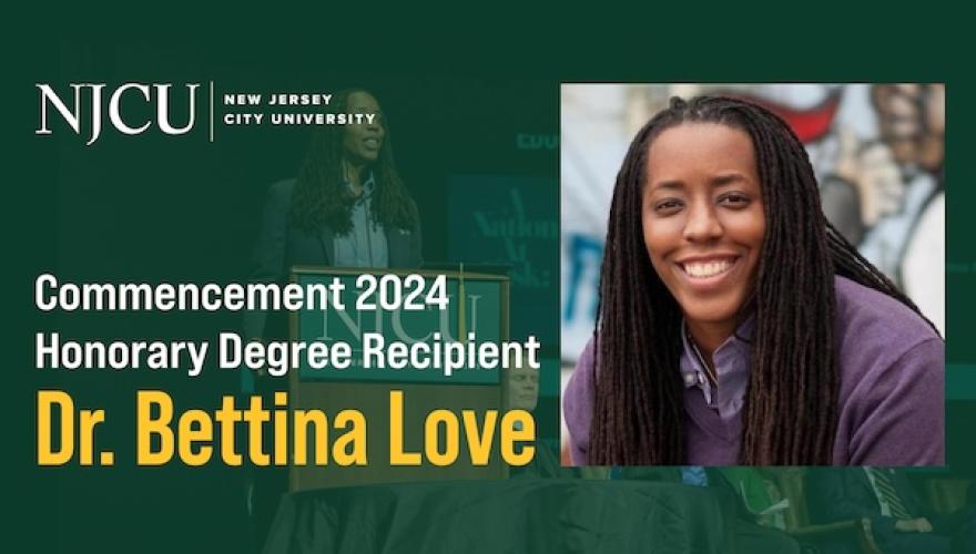 smiling woman on graphic banner commencement speaker 2024