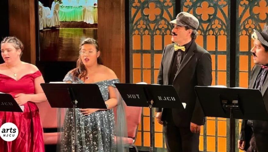 four actors on stage two women, two men