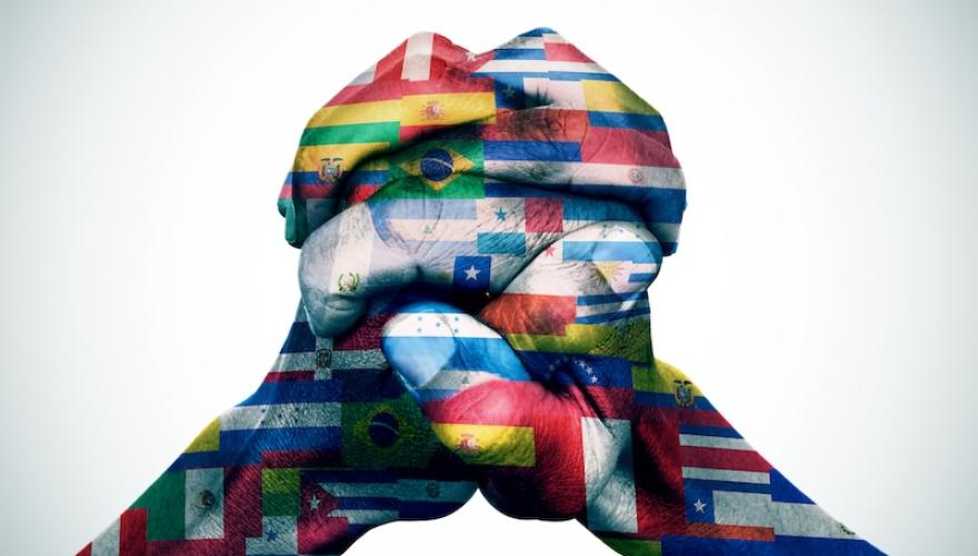 FLAG PATTERNED HANDS CLASPED