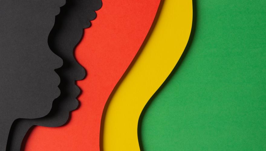 black history month face silhouettes and flag colors