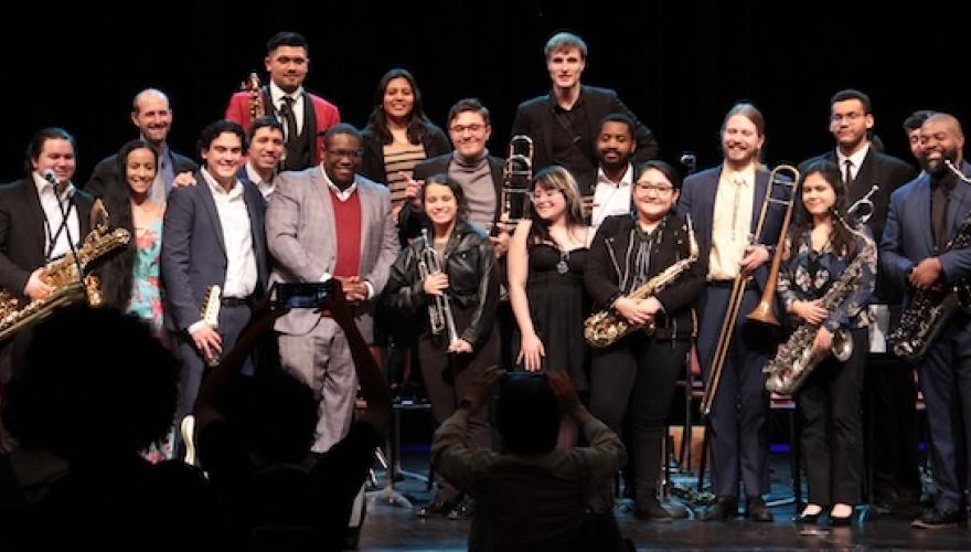jazz students pose on stage