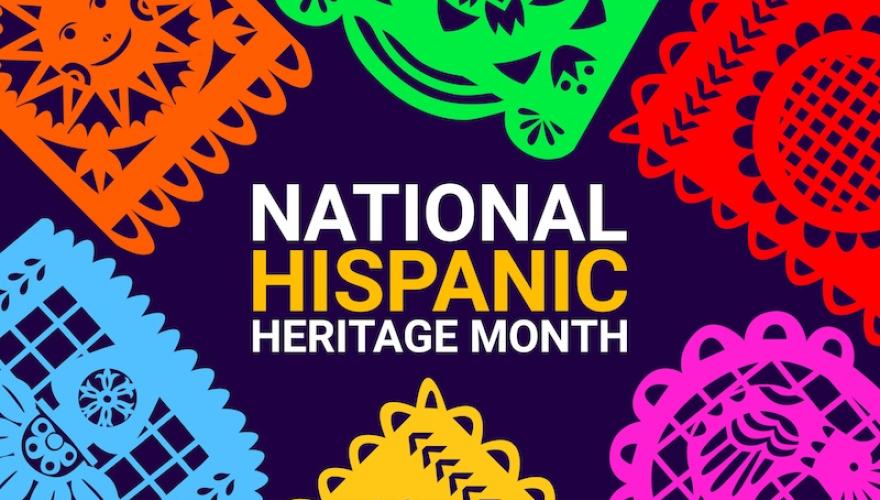 National Hispanic Month type over colorful background