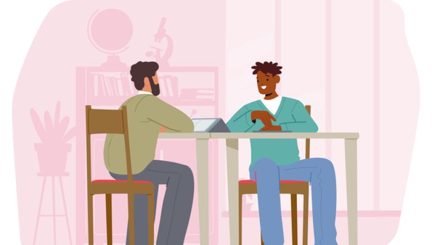 Student Submitting An Exam To A Teacher At A Table