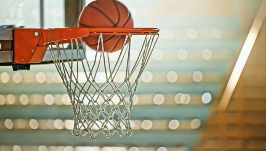basketball in hoop closeup