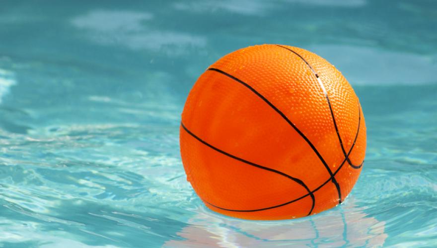 basketball floating in pool
