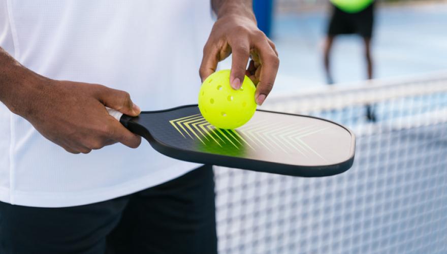 pickleball closeup hands and net