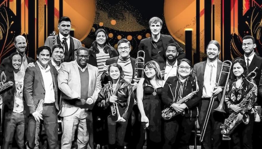 jazz group with instruments pose