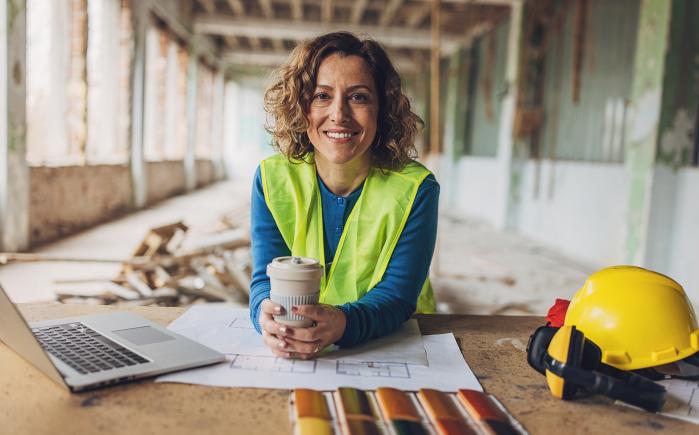Confident female construction worker on site - stock photo GettyImages-2132528312