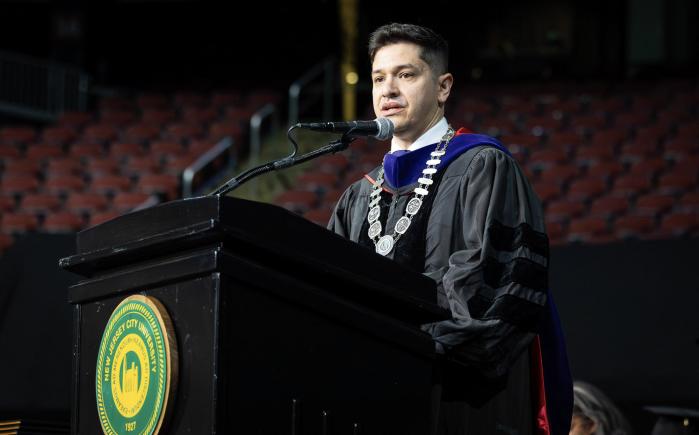President Acebo speaking during Commencement