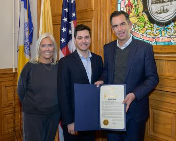 Ward B Councilmember Maureen Hulings, President Acebo, and Mayor Fulop
