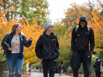 Kean students walk campus on a Fall day