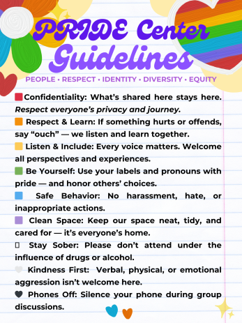This a picture of the guidelines for the Pride Center space