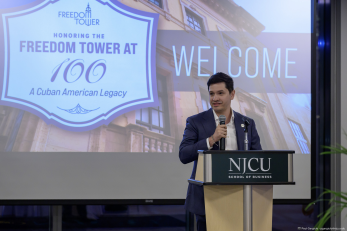 President Acebo speaking at the Freedom Tower event