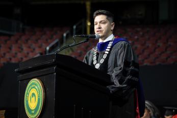 President Acebo speaking during Commencement